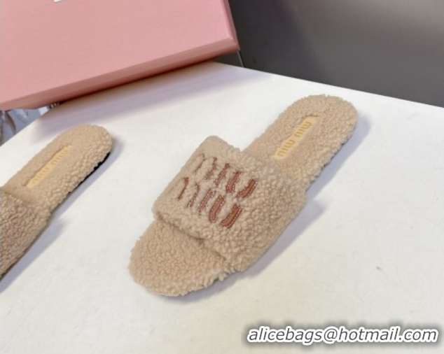 Fashion Luxury Miu Miu Shearling Flat Slides Sandal 2025 MIU082608 50826054