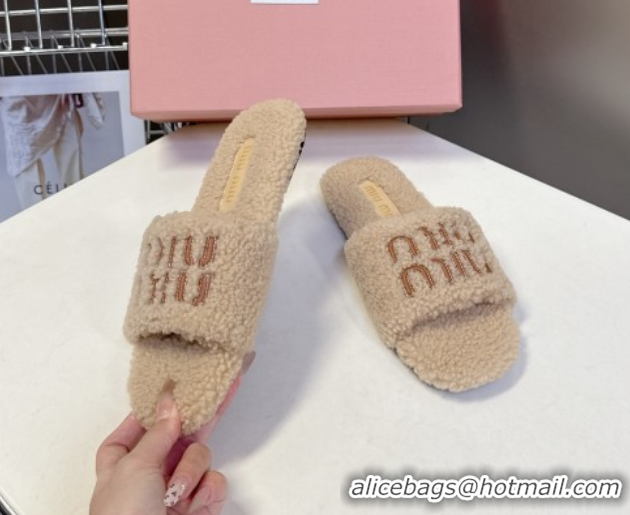 Fashion Luxury Miu Miu Shearling Flat Slides Sandal 2025 MIU082608 50826054