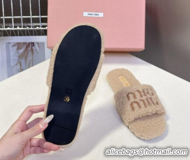 Fashion Luxury Miu Miu Shearling Flat Slides Sandal 2025 MIU082608 50826054