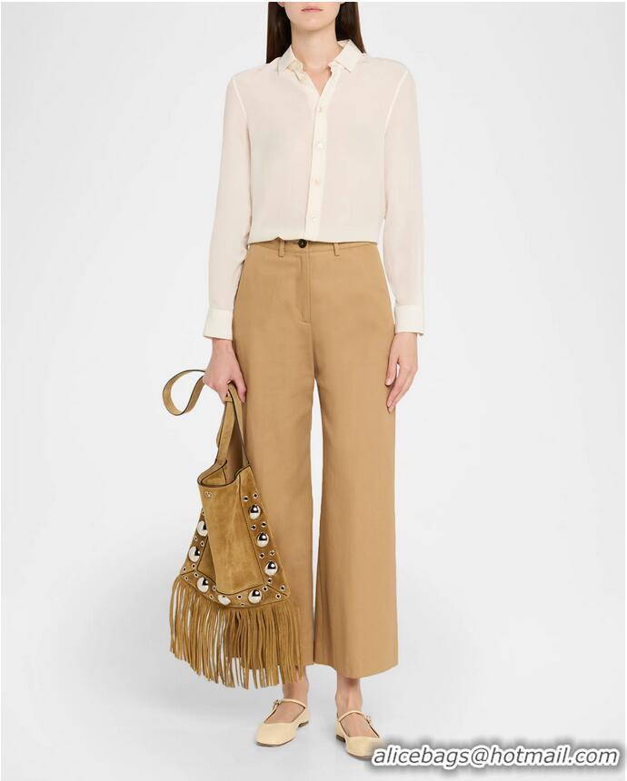​Top Design Valentino Nellcote Shoulder Bag in Suede with Fringes Tassel and Ball Studs 2033 Brown 2025