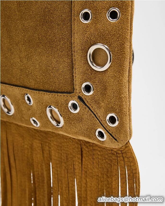 ​Top Design Valentino Nellcote Shoulder Bag in Suede with Fringes Tassel and Ball Studs 2033 Brown 2025