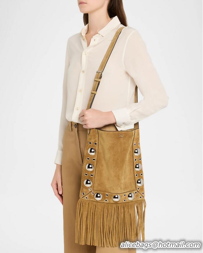 ​Top Design Valentino Nellcote Shoulder Bag in Suede with Fringes Tassel and Ball Studs 2033 Brown 2025