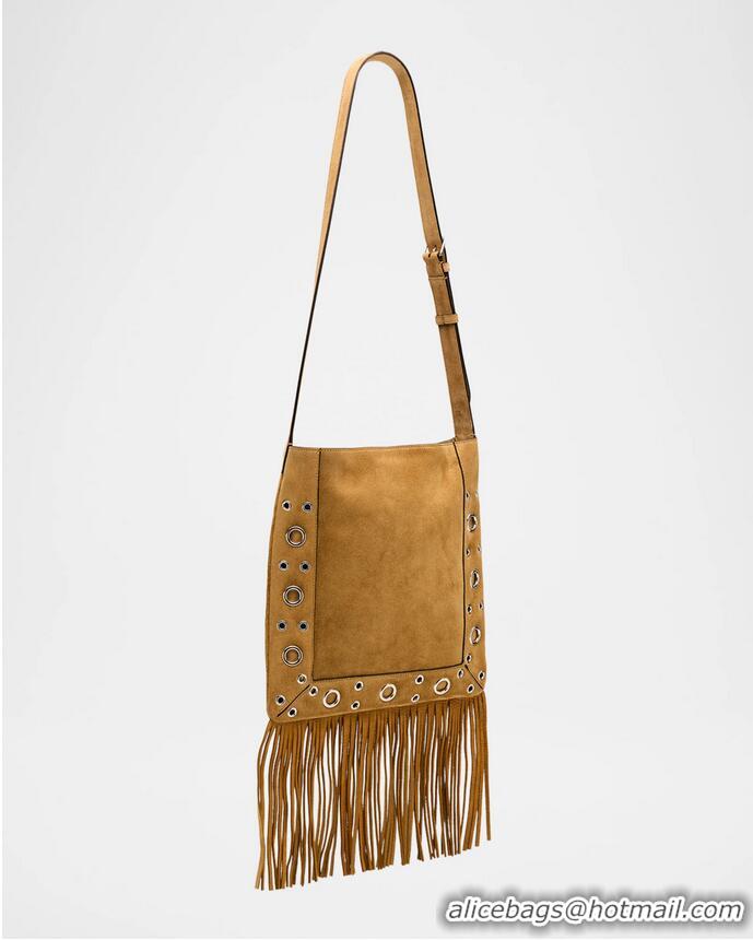 ​Top Design Valentino Nellcote Shoulder Bag in Suede with Fringes Tassel and Ball Studs 2033 Brown 2025