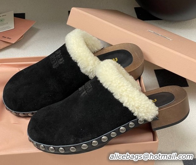 Grade Quality Miu Miu Suede and Wool Clogs Mules 2025 MIU082609 0826055