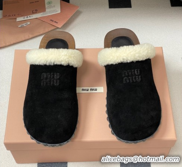 Grade Quality Miu Miu Suede and Wool Clogs Mules 2025 MIU082609 0826055