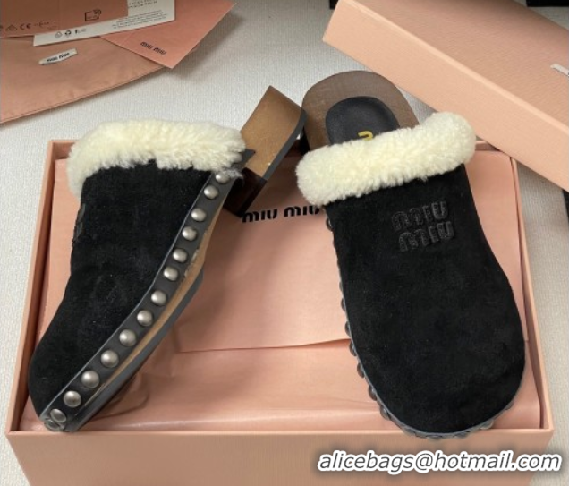 Grade Quality Miu Miu Suede and Wool Clogs Mules 2025 MIU082609 0826055