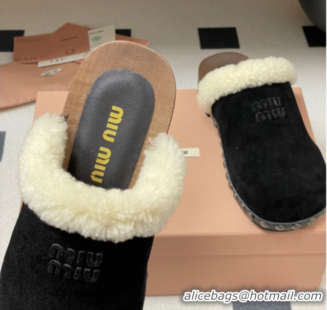 Grade Quality Miu Miu Suede and Wool Clogs Mules 2025 MIU082609 0826055