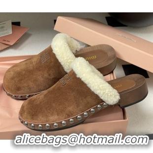 Duplicate Miu Miu Suede and Wool Clogs Mules Brown MIU082609 0826056