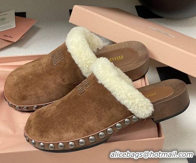 Duplicate Miu Miu Suede and Wool Clogs Mules Brown MIU082609 0826056