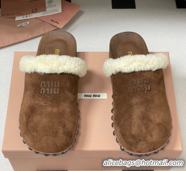 Duplicate Miu Miu Suede and Wool Clogs Mules Brown MIU082609 0826056