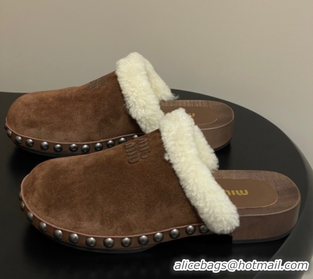 Duplicate Miu Miu Suede and Wool Clogs Mules Brown MIU082609 0826056