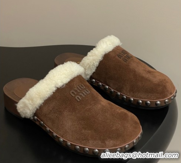 Duplicate Miu Miu Suede and Wool Clogs Mules Brown MIU082609 0826056