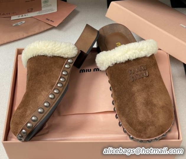 Duplicate Miu Miu Suede and Wool Clogs Mules Brown MIU082609 0826056