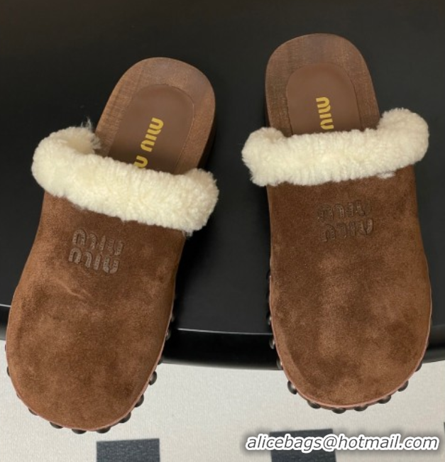 Duplicate Miu Miu Suede and Wool Clogs Mules Brown MIU082609 0826056