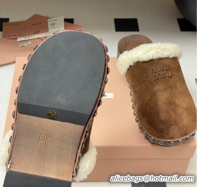 Duplicate Miu Miu Suede and Wool Clogs Mules Brown MIU082609 0826056