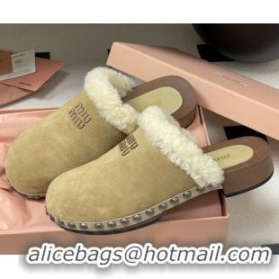 Grade Miu Miu Suede and Wool Clogs Mules Beige 0826057