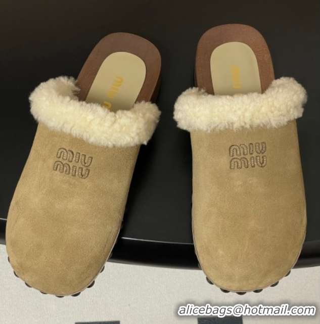 Grade Miu Miu Suede and Wool Clogs Mules Beige 0826057