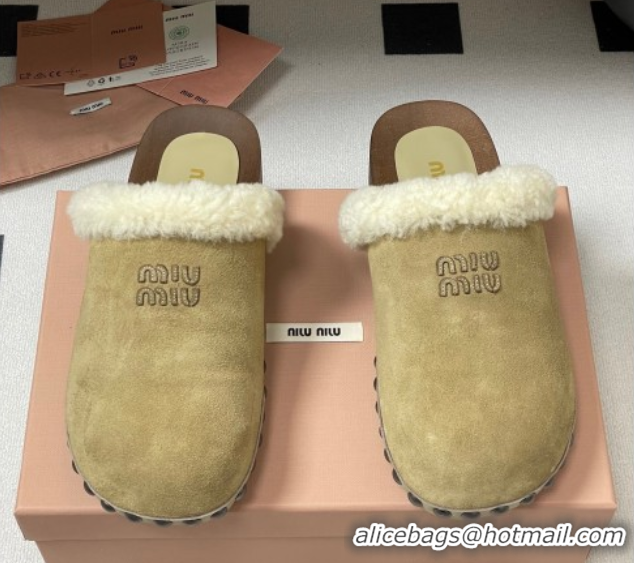 Grade Miu Miu Suede and Wool Clogs Mules Beige 0826057