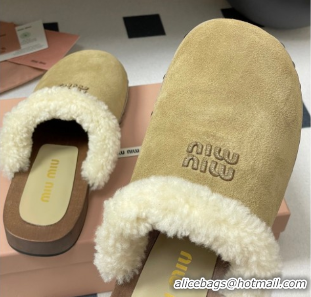 Grade Miu Miu Suede and Wool Clogs Mules Beige 0826057