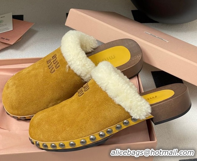 1:1 aaaaa Miu Miu Suede and Wool Clogs Mules Yellow MIU082609 0826058