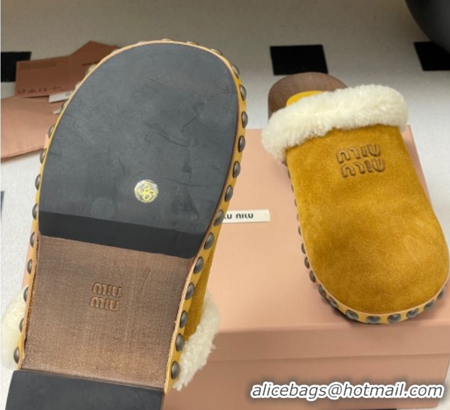 1:1 aaaaa Miu Miu Suede and Wool Clogs Mules Yellow MIU082609 0826058