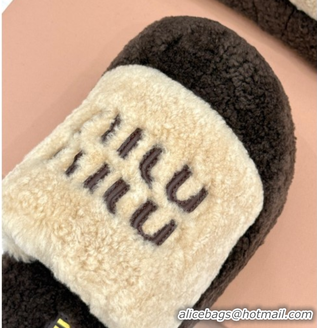 Sumptuous Miu Miu Shearling Platform Slides Sandal Beige/Brown MIU082609 0826059