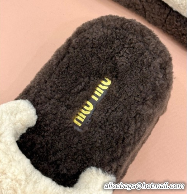 Sumptuous Miu Miu Shearling Platform Slides Sandal Beige/Brown MIU082609 0826059