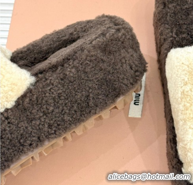 Sumptuous Miu Miu Shearling Platform Slides Sandal Beige/Brown MIU082609 0826059