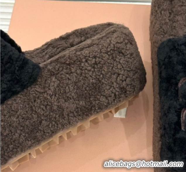 Pretty Style Miu Miu Shearling Platform Slides Sandal Black/Brown 2025 MIU082609 0826060