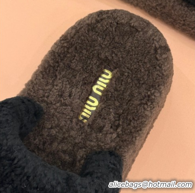 Pretty Style Miu Miu Shearling Platform Slides Sandal Black/Brown 2025 MIU082609 0826060