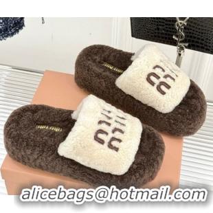 Good Quality Miu Miu Shearling Platform Slides Sandal White/Brown MIU082609 0826061