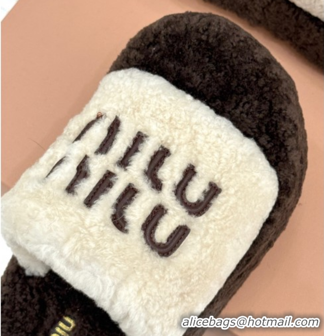Good Quality Miu Miu Shearling Platform Slides Sandal White/Brown MIU082609 0826061