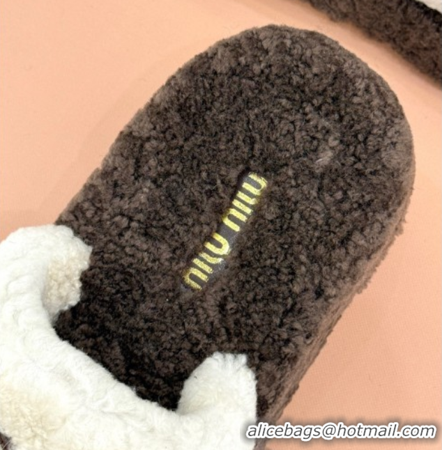 Good Quality Miu Miu Shearling Platform Slides Sandal White/Brown MIU082609 0826061