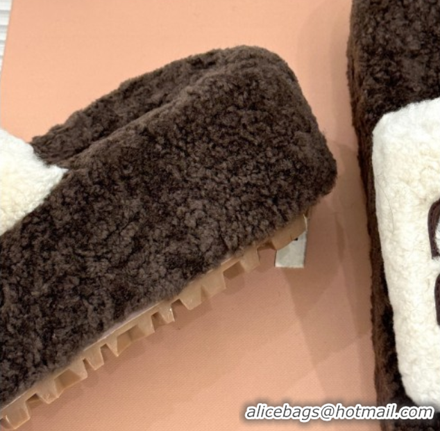 Good Quality Miu Miu Shearling Platform Slides Sandal White/Brown MIU082609 0826061
