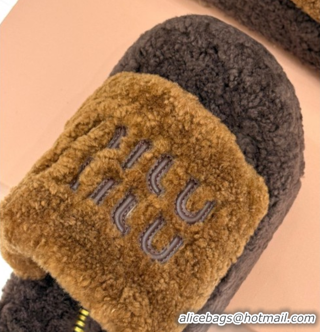Stylish Miu Miu Shearling Platform Slides Sandal Dark/Brown MIU082609 0826062
