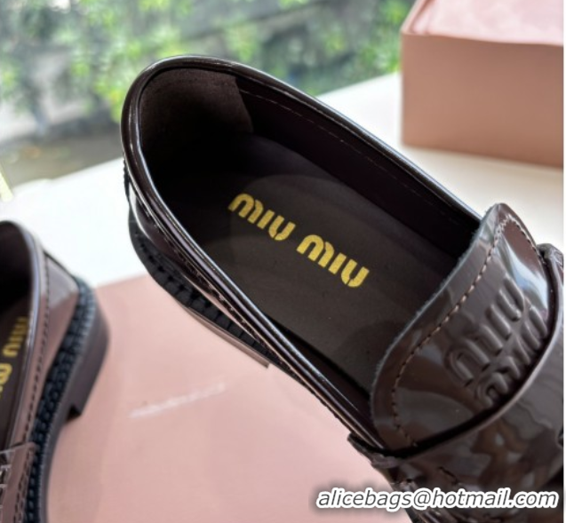 Good Looking Miu Miu Shiny Calfskin Loafers with Tassel Dark Brown 090601