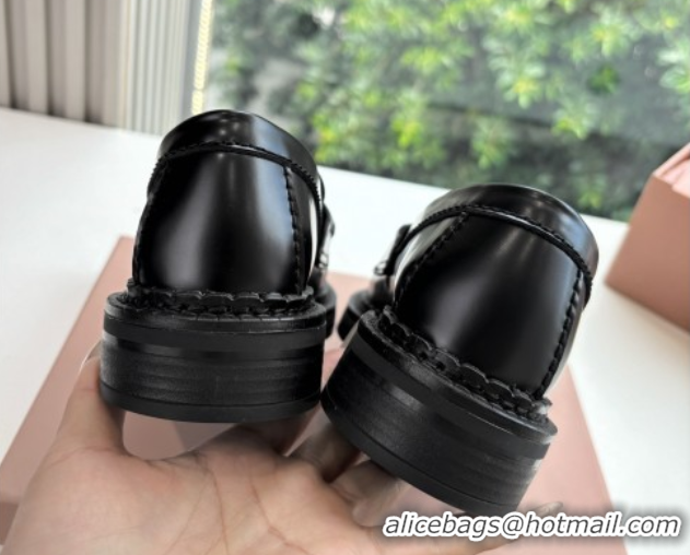 Top Grade Miu Miu Smooth Calfskin Loafers with Tassel Black 090602