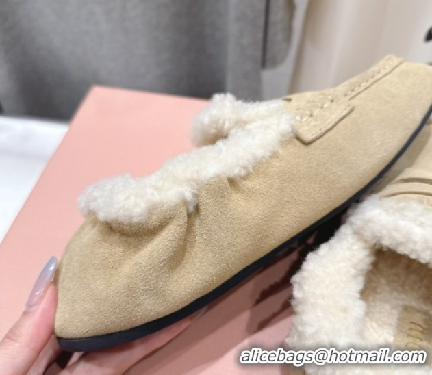 Good Product Miu Miu Ruches Suede Loafers with Shearling Beige 090603