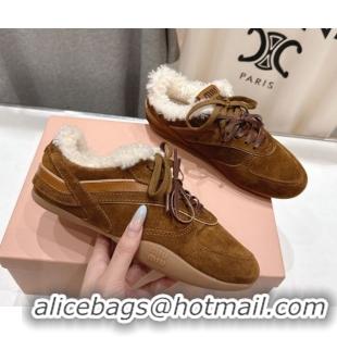 Durable Miu Miu Gymnasium Sneakers in Suede and Wool Brown 1024081