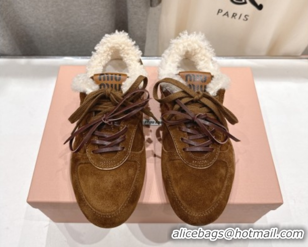 Durable Miu Miu Gymnasium Sneakers in Suede and Wool Brown 1024081