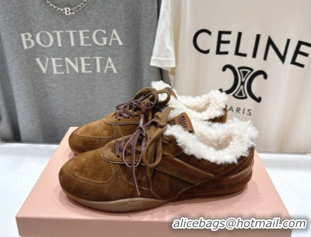 Durable Miu Miu Gymnasium Sneakers in Suede and Wool Brown 1024081