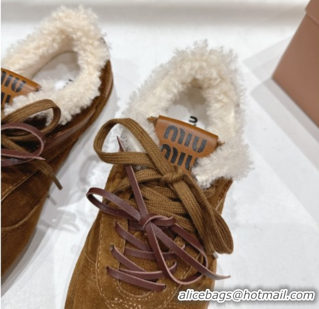 Durable Miu Miu Gymnasium Sneakers in Suede and Wool Brown 1024081