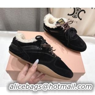 Charming Miu Miu Gymnasium Sneakers in Suede and Wool Black 1024082