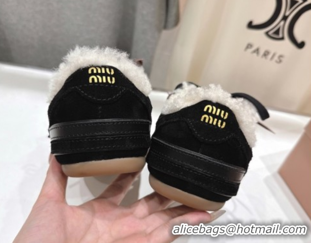 Charming Miu Miu Gymnasium Sneakers in Suede and Wool Black 1024082