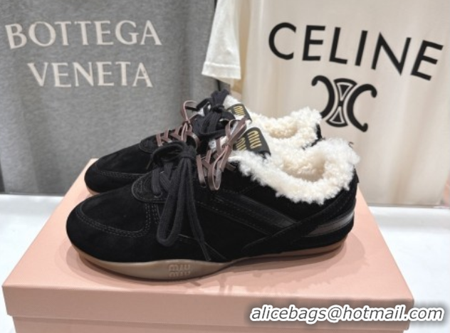 Charming Miu Miu Gymnasium Sneakers in Suede and Wool Black 1024082