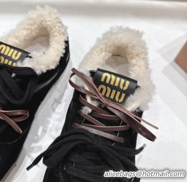 Charming Miu Miu Gymnasium Sneakers in Suede and Wool Black 1024082