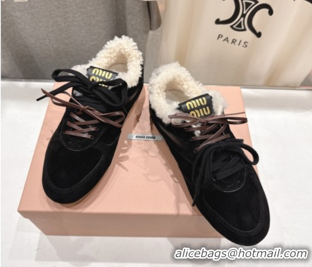 Charming Miu Miu Gymnasium Sneakers in Suede and Wool Black 1024082