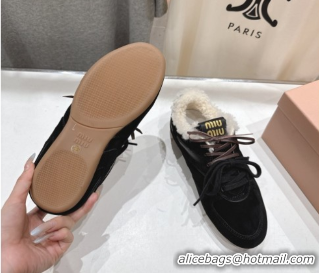 Charming Miu Miu Gymnasium Sneakers in Suede and Wool Black 1024082