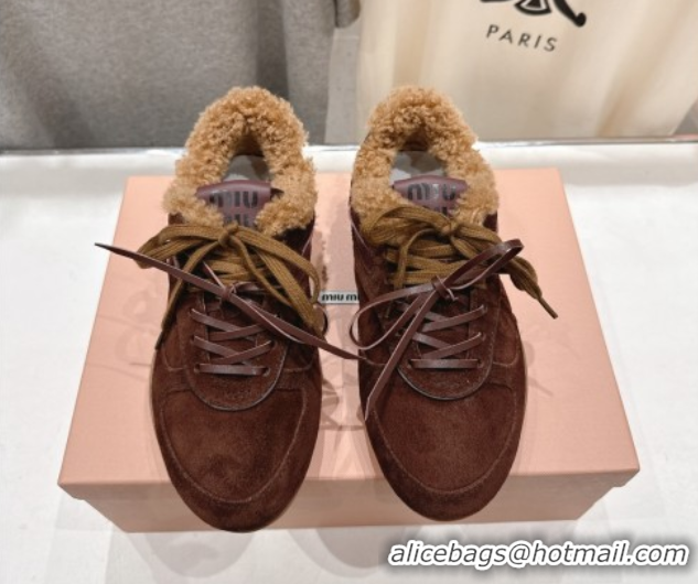 Top Design Miu Miu Gymnasium Sneakers in Suede and Wool Dark Brown 1024083