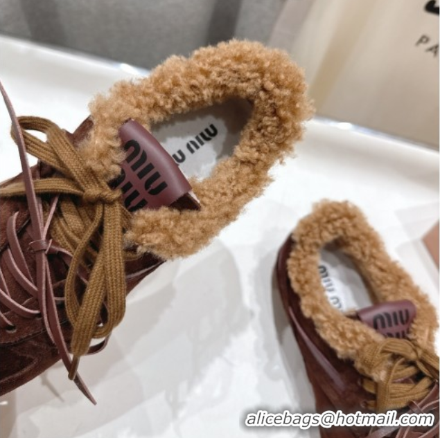Top Design Miu Miu Gymnasium Sneakers in Suede and Wool Dark Brown 1024083